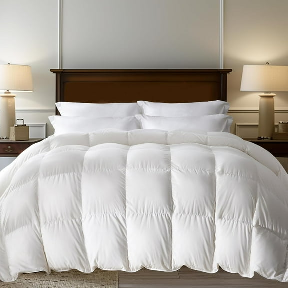 Goose Feather Comforter Oversized Queen Size, 100% Cotton Winter Duvet Insert, Heavyweight Cloud Fluffy Hotel Collection Comforters Extra Warmth(White, 98x98 Inch)