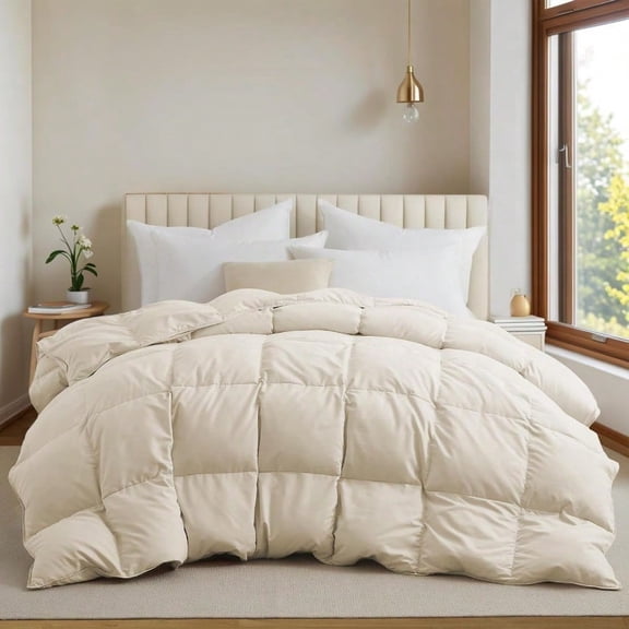 Goose Feather Down Comforter All Season Duvet Insert With Soft Downproof Cover CloudLike Fluffiness Down Feather Comforters King Cream 88X104