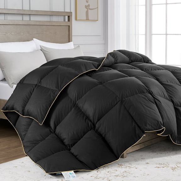 Goose Feather Down Comforter All Seasons King Queen Twin Duvet Insert Black Grey White Cotton Fabric Warm Breathable 650 Fill Power Fluffy