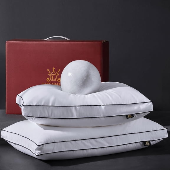 Goose Feather Down Pillow Queen Size 20x30 Inches White 700 Thread Count 800 Fill Power Organic Cotton