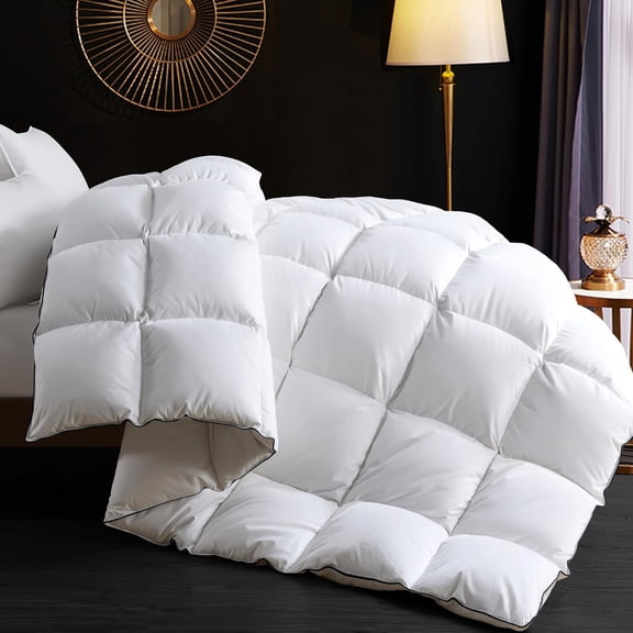 Goose Feather Down Fiber Comforter California King Size - 100% Cotton Duvet Insert, 750+ Fill Power, Hotel Luxury Fluffy Bedding Comforter, All Season Medium Warmth Cal King 104 x 96 Inch White