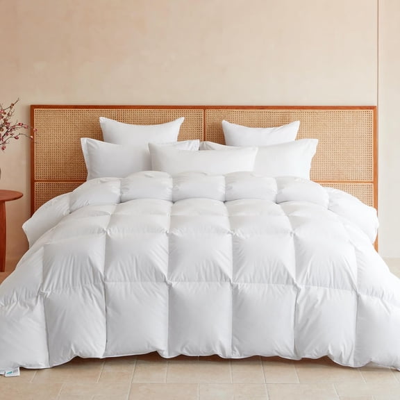 Goose Feather Down Fiber Comforter King Size, All Season Duvet Insert, 750+FP Hotel Bed Comforter, Ultra Soft 100% Organic Cotton Fabric, 106x90 Inches