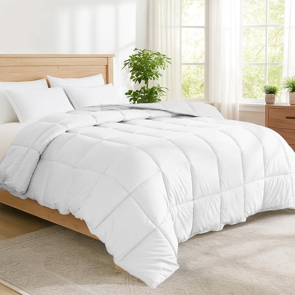 Goose Feather Fiber and Down Comforter Fluffy Duvet Insert All Season Hotel Luxury Bedding Soft Medium Warmth White