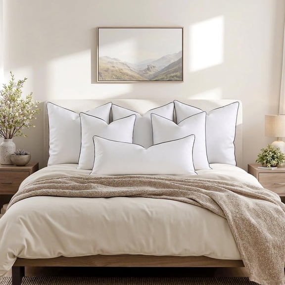 Goose Feather Down Pillow Insert Set of 2 - 22x22 Inch White Decorative Throw Pillow Filling with Cotton Cover, Soft Fluffy Support for Sofa Bed Couch Living Room