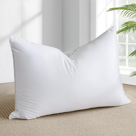 Goose Feather Down Pillow Standard Size - Luxury Soft Feather Down Pillow for Sleeping - Hotel Quality Bed Pillow - Wrapped in Polyester (Solid White, 20x26 Inch)