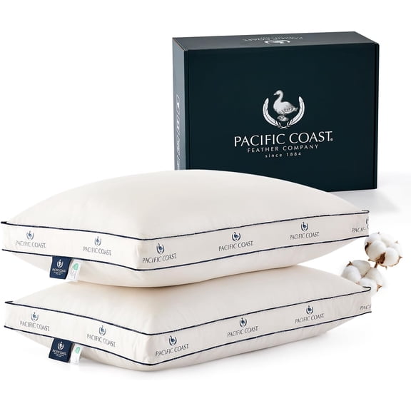 Goose Feather and Down Pillows, Queen Size Set of 2, Gusseted Pillows, Bed Pillows for Sleeping, Good for Side and Back Sleepers, 100% Organic Cotton Fabric