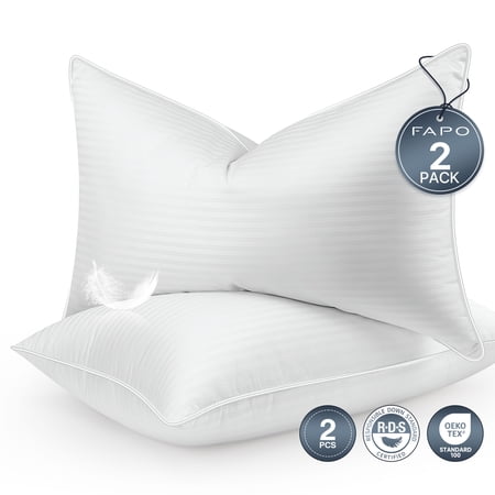 FAPO Goose Feather Pillows Queen Size Set of 2, Hotel Down Bed Pillow for Sleeping,Soft 600 TC Cotton Cover