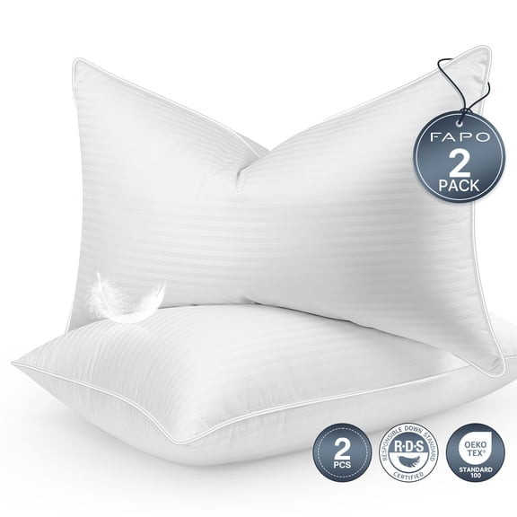 FAPO Goose Feather Pillows Queen Size Set of 2, Hotel Down Bed Pillow for Sleeping,Soft 600 TC Cotton Cover