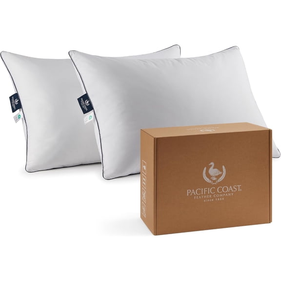 Goose Feather and Down Bed Pillows Standard Size Pack of 2 Downproof Soft Fluffy 100% Cotton Shell