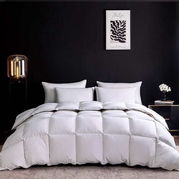 Goose  Down Fiber Comforter  Size,   Duvet Insert,- Luxury Duvet Insert with Baffle Box Design, 700+Fill Power Hotel Collection Bedding Comforter