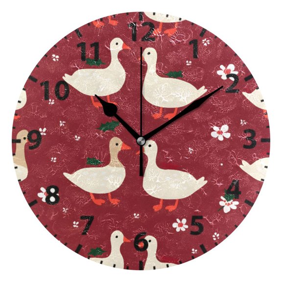 Goose Flower Pattern Wall Clock 10in Round Artistic Oil Painting Home Decor Desk Table Clock
