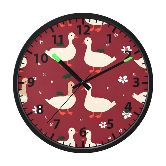 Goose Flower Pattern Wall Clock 12 Inch Voice Activated Night Light Silent Non Ticking