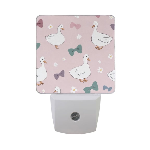 Goose Flowers Bows Cartoon Doodle Style LED Night Light Sensor Lamp Plug-in Adjustable Brightness 2 Pack