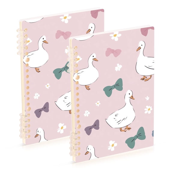 Goose Flowers Bows Cartoon Doodle Style Notebook Detachable Coil Notebook Diary Plan Book A5 Size 60 Pages 2 Pack