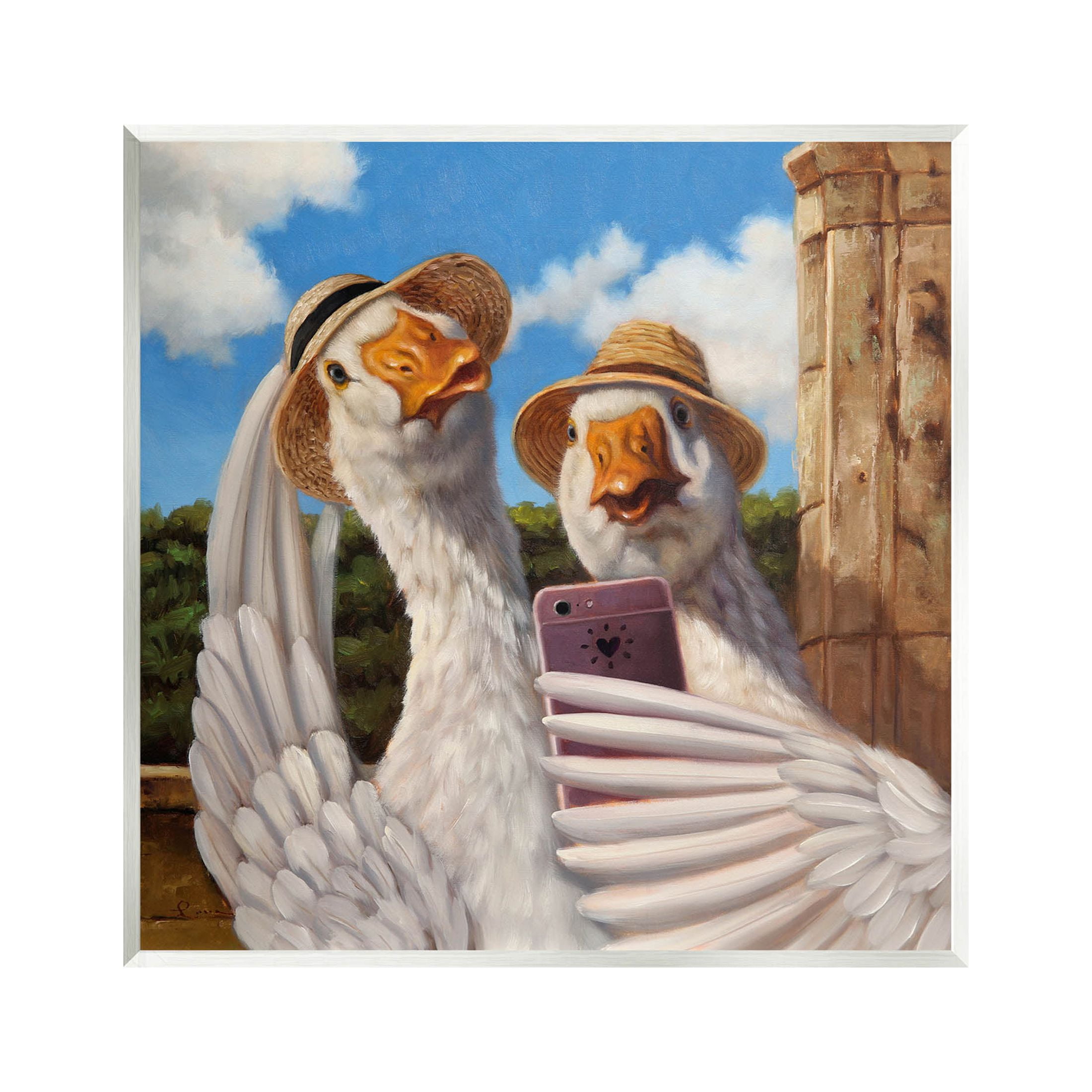 Goose Friends Selfie Scene Animals & Insects Painting Unframed Art Print Wall Art