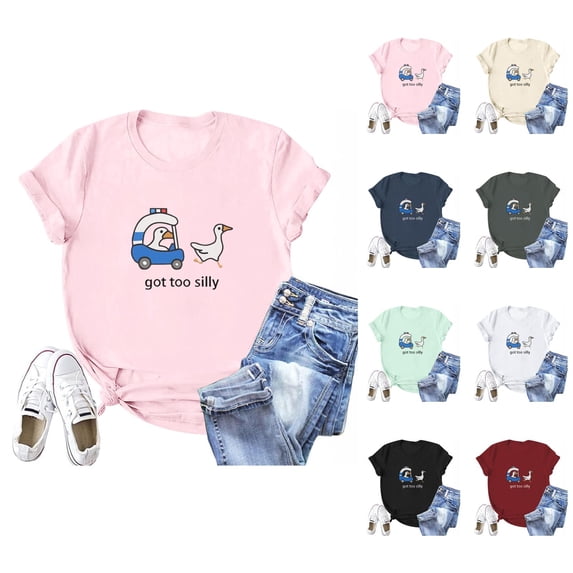Goose Got Too Silly Graphic Tees for Women 2026 Summer Casual Short Sleeve Crewneck Funny Saying T Shirts