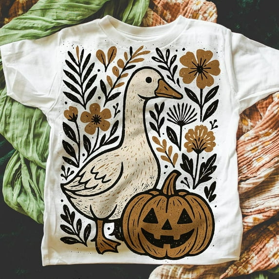 Goose Halloween Fall Shirt, Silly Goose Floral Boho Halloween Tee, Funny Goose Halloween Shirt, Cute Fall Shirt, Goose Sublimation Tee Design