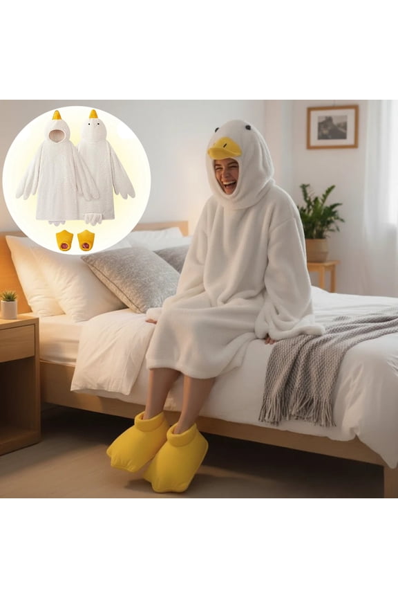 Goose Hoodie Onesie Fleece Blanket - Oversized Wearable Blanket with Sleeves & Feet Slippers, Funny Couples Sleepwear, Warm Winter Sleep Bag for Home Lounge, Cute Goose-Themed Loungewear, M