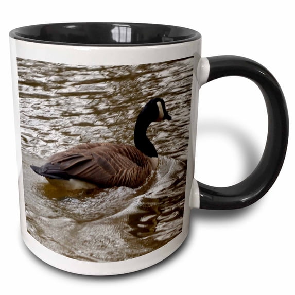 3drose, Goose in Water, 15oz Two-tone Black Mug