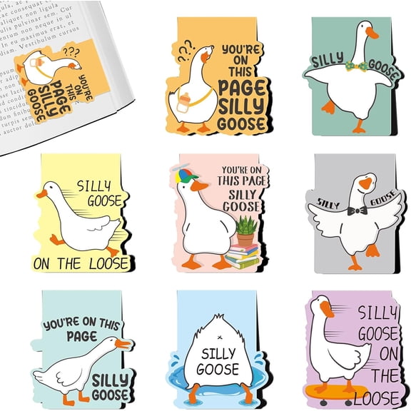 Goose Magnetic Bookmark Gifts - 8Pcs Silly Bookmarks Goose Magnetic Funny Meme Book Mark Magnets Cartoon Animal Page Marker Clip Gift for Book Lovers Students Teacher School Reading Book Marks