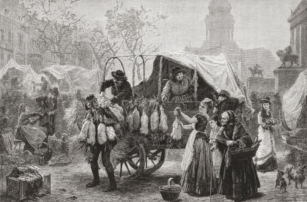 The Goose Market Berlin Germany In The 19Th Century From Pictures From The German Fatherland Published C1880 Canvas Art - Ken Welsh Design Pics (19 x 12)