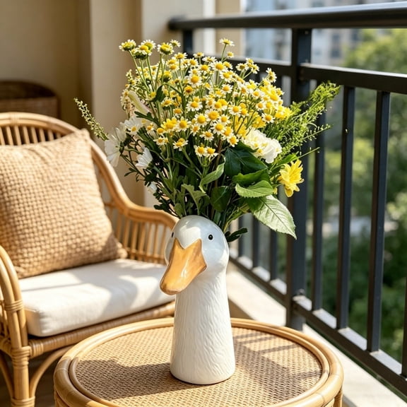 Goose Neck Resin Vase,Goose Neck Figurine Vase,Creative Table Centerpiece For Bouquet Display, Home And Garden Decor