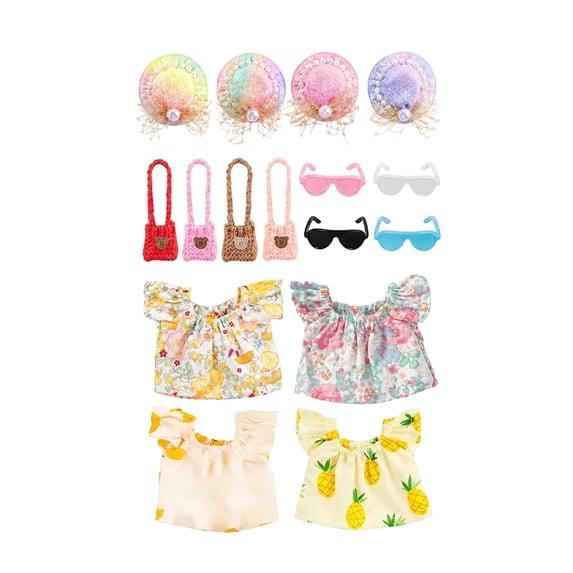 Goose Outfit, Colorful Floral Printed, Set of 12 Pieces Including 4 Clothes 4 Hats 4 Mini Woven Bags, Cute Porch Garden Duck Goose Doll Costume Accessories for Patio Lawn Decor Party Display Dress Up