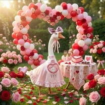 Goose Outfit Set for Garden Statue, Valentine‘s Day Dress and Hat for 23 Inch Patio Goose Decor, Durable Polyester Costume for Outdoor Garden Decoration(Pink)