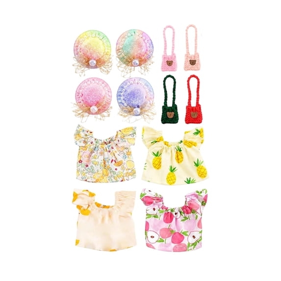 Goose Outfits, Cute Patterned 12 Pcs Set, 4 Pieces of Clothing 4 Hats 4 Handbags for Porch Garden Lawn Duck Goose Doll Dress Up Halloween Party Holiday Decor Display