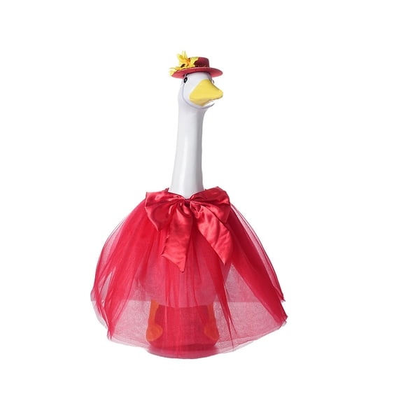 Goose Outfits Spring Clothes Tutu Dress with Hat Elegant Cement Lawn Goose Costume for Outdoor Garden Porch Art Decor (Red)