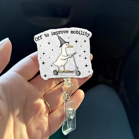 Goose Physical Therapy Badge Reel | Off to Improve Mobility ID Holder | PT OT Gift | Rehab Therapist Badge Reel | Cute Goose Scooter Clip