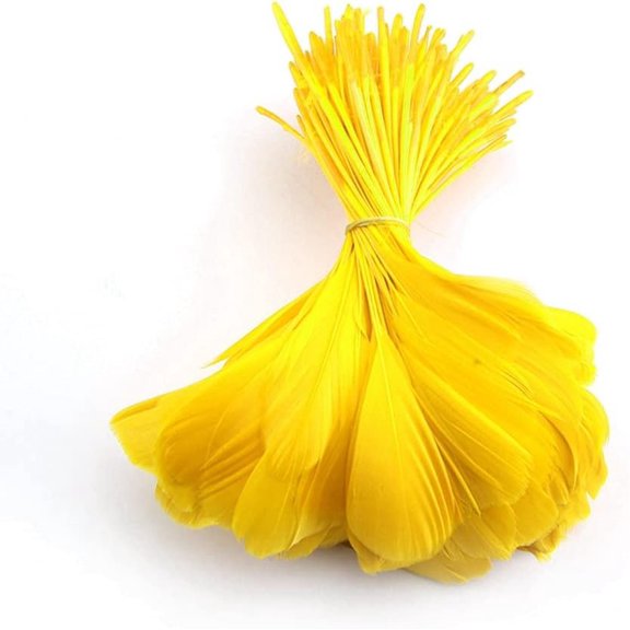 Goose Plume Stripped Coque for Clothing Hat Craft Decoration Pack of 50 count (Yellow)