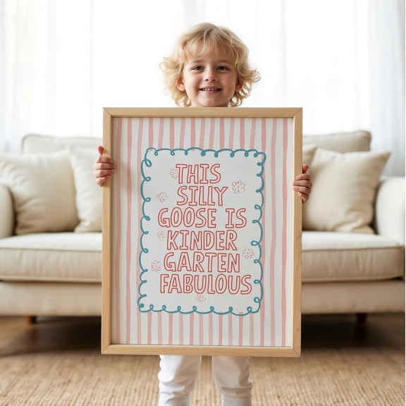 Goose Prints Kindergarten First Day of School Sign Nursery Decor Cute Preschool Wall Art Unframed Paper Print
