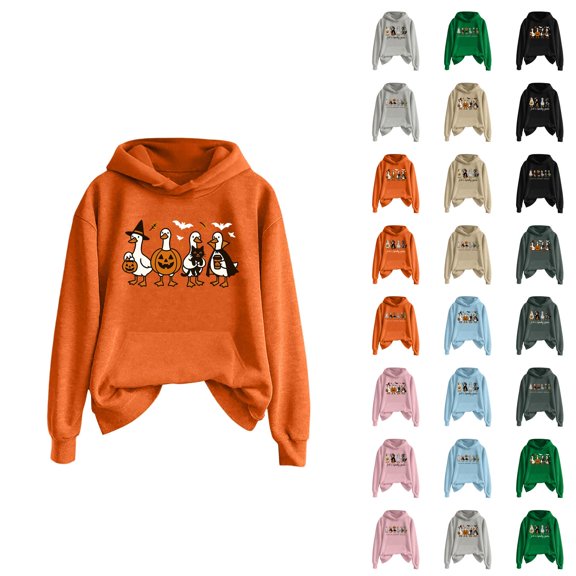 Goose Pumpkin Halloween Hoodies for Women 2025 Funny Goose Graphic Hoodie Halloween Sweatshirt Pullover Tops