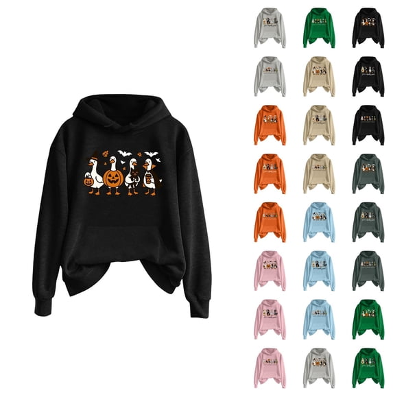 Goose Pumpkin Halloween Hoodies for Women 2025 Funny Goose Graphic Hoodie Halloween Sweatshirt Pullover Tops