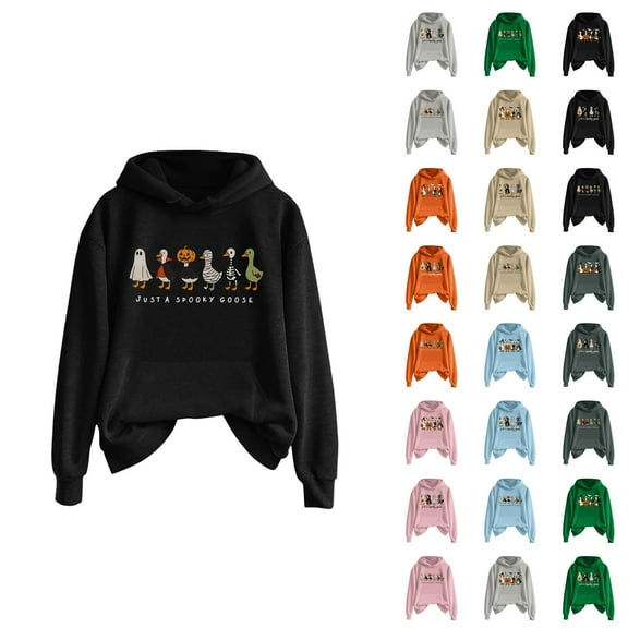 Goose Pumpkin Halloween Hoodies for Women 2025 Funny Goose Graphic Hoodie Halloween Sweatshirt Pullover Tops