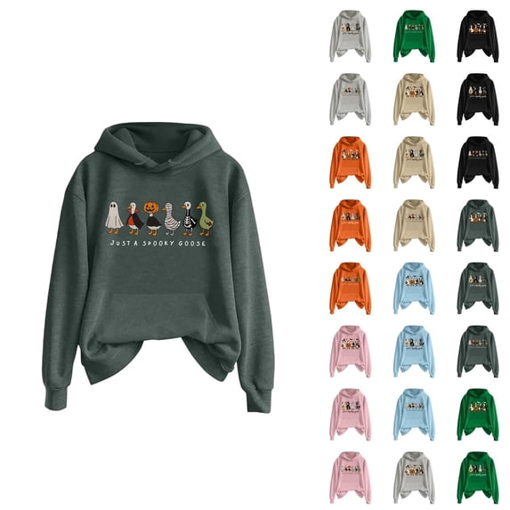 Goose Pumpkin Halloween Hoodies for Women 2025 Funny Goose Graphic Hoodie Halloween Sweatshirt Pullover Tops