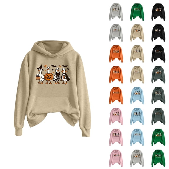 Goose Pumpkin Halloween Hoodies for Women 2025 Funny Goose Graphic Hoodie Halloween Sweatshirt Pullover Tops