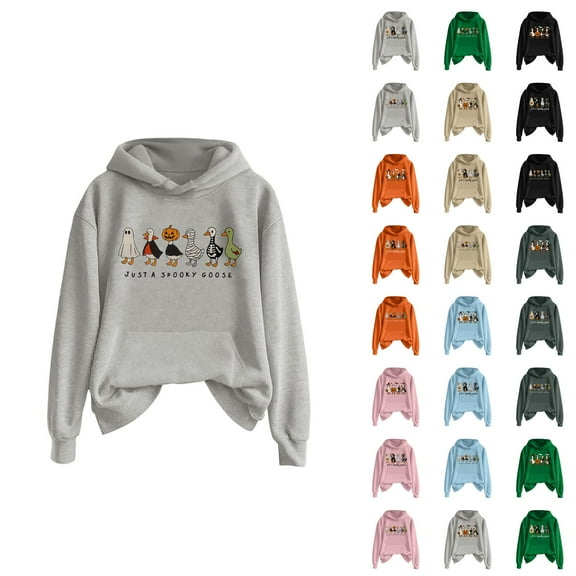 Goose Pumpkin Halloween Hoodies for Women 2025 Funny Goose Graphic Hoodie Halloween Sweatshirt Pullover Tops