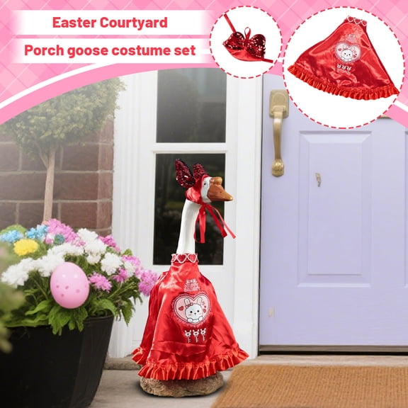 Goose Red Bunny Outfits Porch Goose Clothes Fits 23" Cement Plastic Goose Statue for Outdoor Garden Lawn Yard Patio Statue Art Decor (Red Bunny)