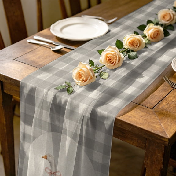 Goose Ribbon Tie 10 ft Cheesecloth Table Runner for Wedding 27"x120", Gray Plaid Modern Funny Animal Rustic Kitchen Dinner Sheer Tulle Chiffon Dresser Scarf, Holiday Party Decorations