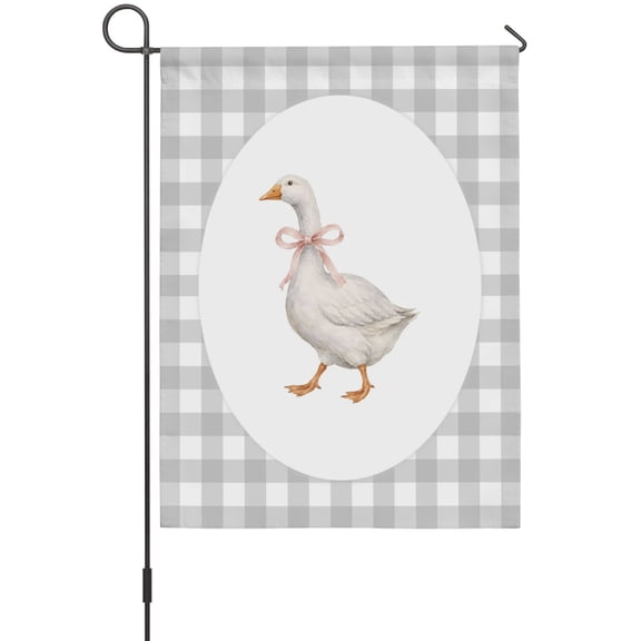 Goose Ribbon Tie Garden Flag 12 x 18 Inches, Gray Plaid Modern Funny Animal Weather Proof Outdoor Patio Flags Double Sided Small Garden Decoration for Yard Outside Home