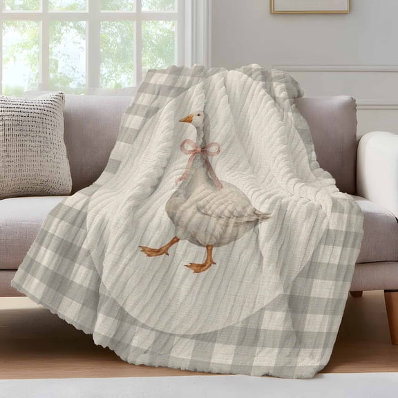 Goose Ribbon Tie Throw Blanket for Couch Gray Plaid Modern Funny Animal Rustic Soft and Warm Flannel 3D Striped Fluffy Fuzzy Fleece Blanket Lightweight Throw for Bed, Sofa 30 x 40 Inches
