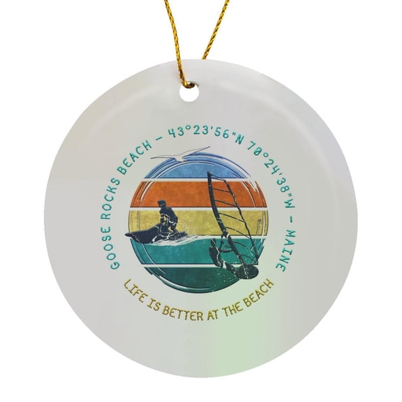 3drose, Goose Rocks Beach, Kennebunkport, Maine. Summer Beach Gift for Family, Circle Porcelain Ornament