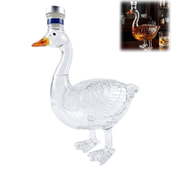 Goose Shaped Glass Decanter, Clear Beverage Bottle with Stopper, Decorative Bar Cart Display Vessel for Home Dining Table Housewarming Gift