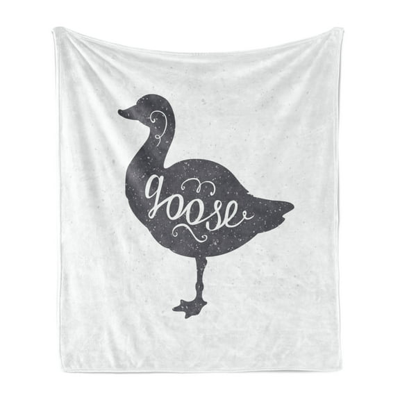 Goose Soft Flannel Fleece Throw Blanket, Calligraphic Design of a Single Animal Silhouette on a Plain Background, Cozy Plush for Indoor and Outdoor Use, 50" x 70", Purpleblue and White, by Ambesonne