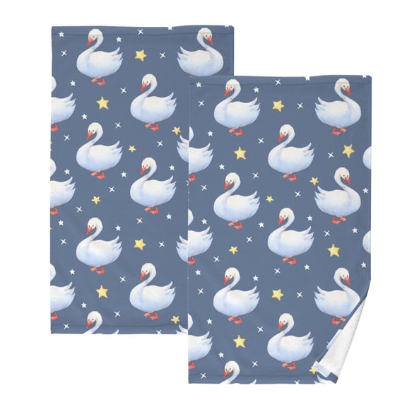 Goose Star Pattern Cotton Towel Set Face Hand Towels 2 Pack Soft Absorbent 16x28in