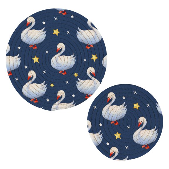 Goose Star Pattern Cotton Trivets Potholders Set of 2 Handmade Heat Resistant Non Slip Absorbent