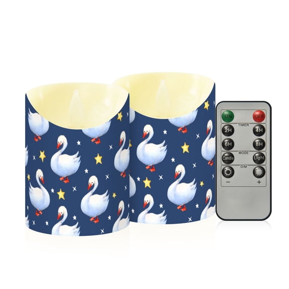 Goose Star Pattern Flameless Candles 2 PCS with Remote Realistic Moving Flame LED Tapered Pillar Set for Home Decor