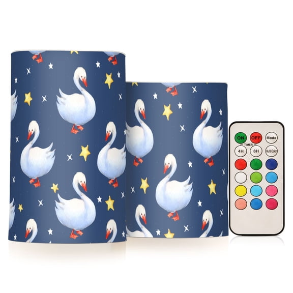 Goose Star Pattern Flameless LED Candle Set with Remote, Battery Operated Color Changing Pillar Candles, Set of 2